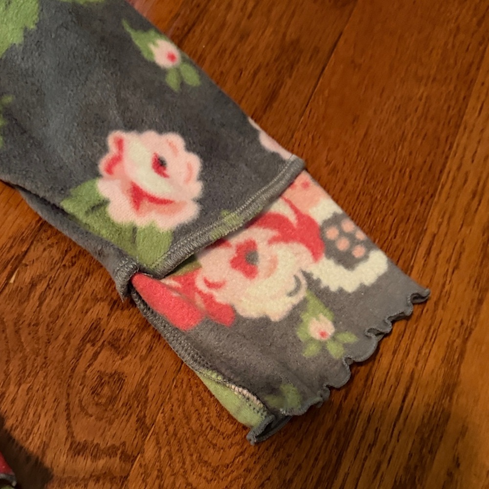 Mack & Co Ruffled Floral Fleece Jacket - Gray with Pink Roses - Picture 4 of 5